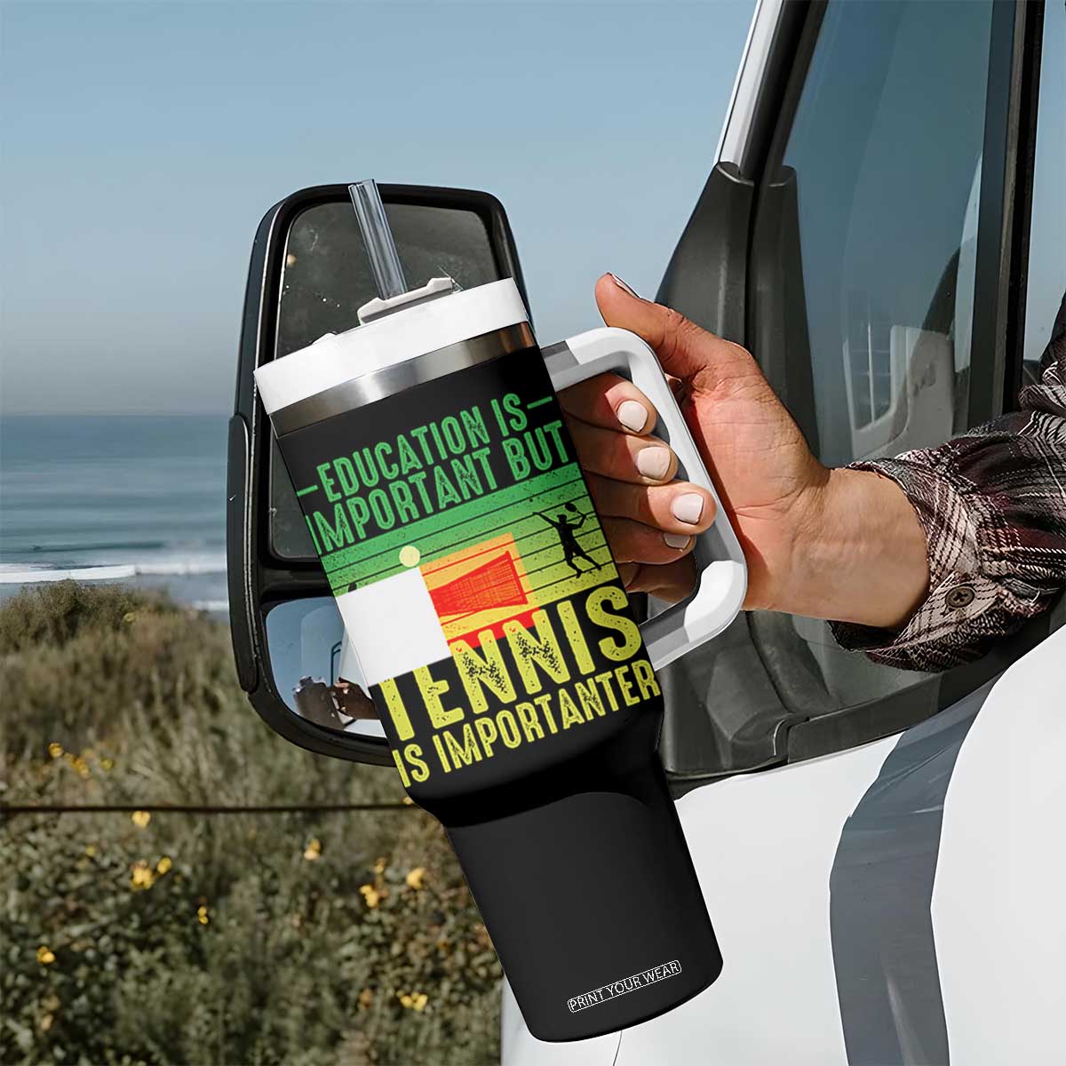Vintage Retro Tennis Quote Tumbler With Handle Education Is Important But Tennis Is Importanter TS12 Print Your Wear