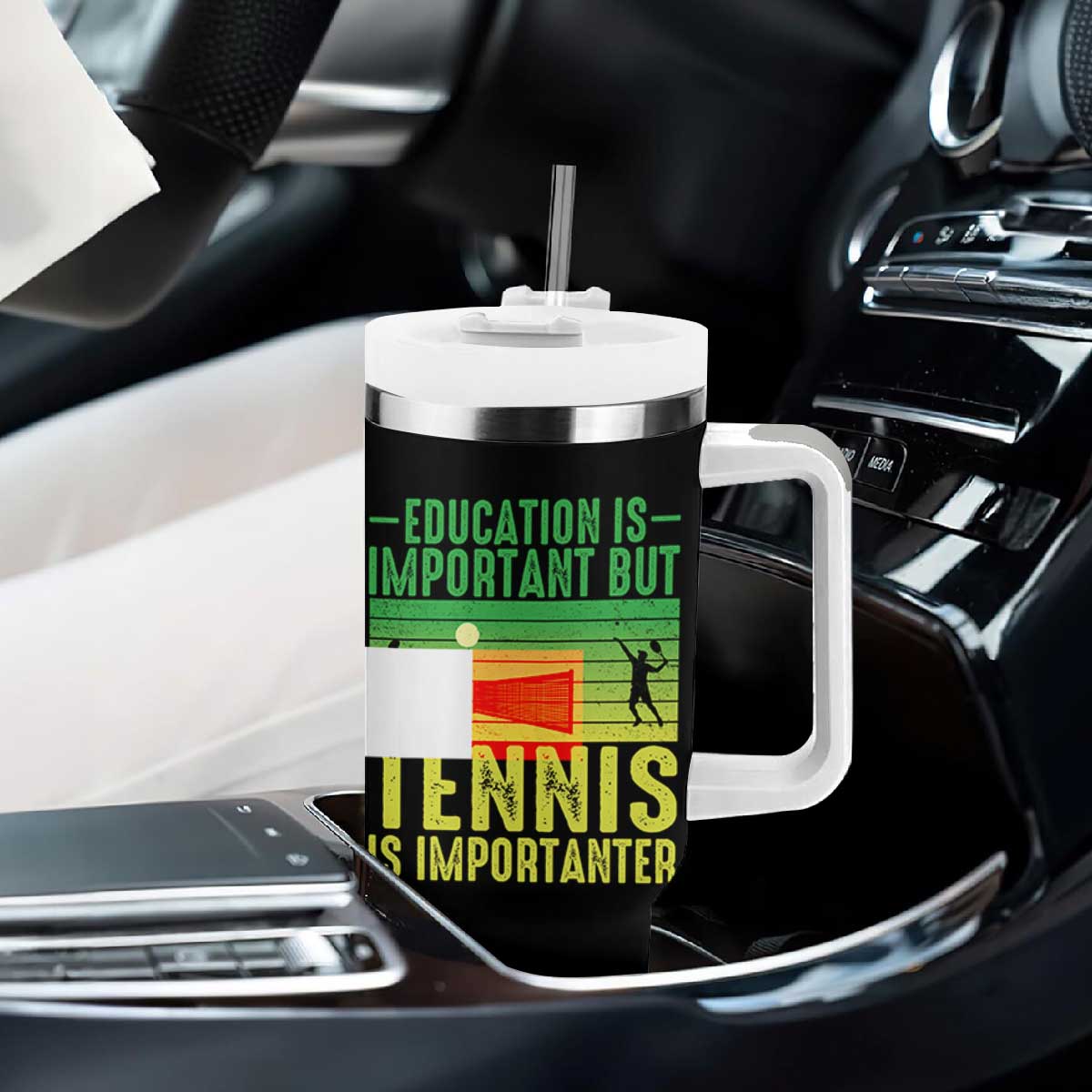 Vintage Retro Tennis Quote Tumbler With Handle Education Is Important But Tennis Is Importanter TS12 Print Your Wear