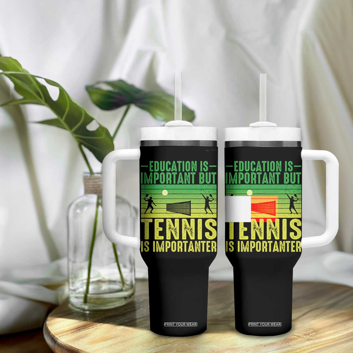 Vintage Retro Tennis Quote Tumbler With Handle Education Is Important But Tennis Is Importanter TS12 Print Your Wear
