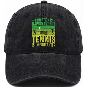 Vintage Retro Tennis Quote Washed Cotton Baseball Cap Education Is Important But Tennis Is Importanter TS12 Print Your Wear