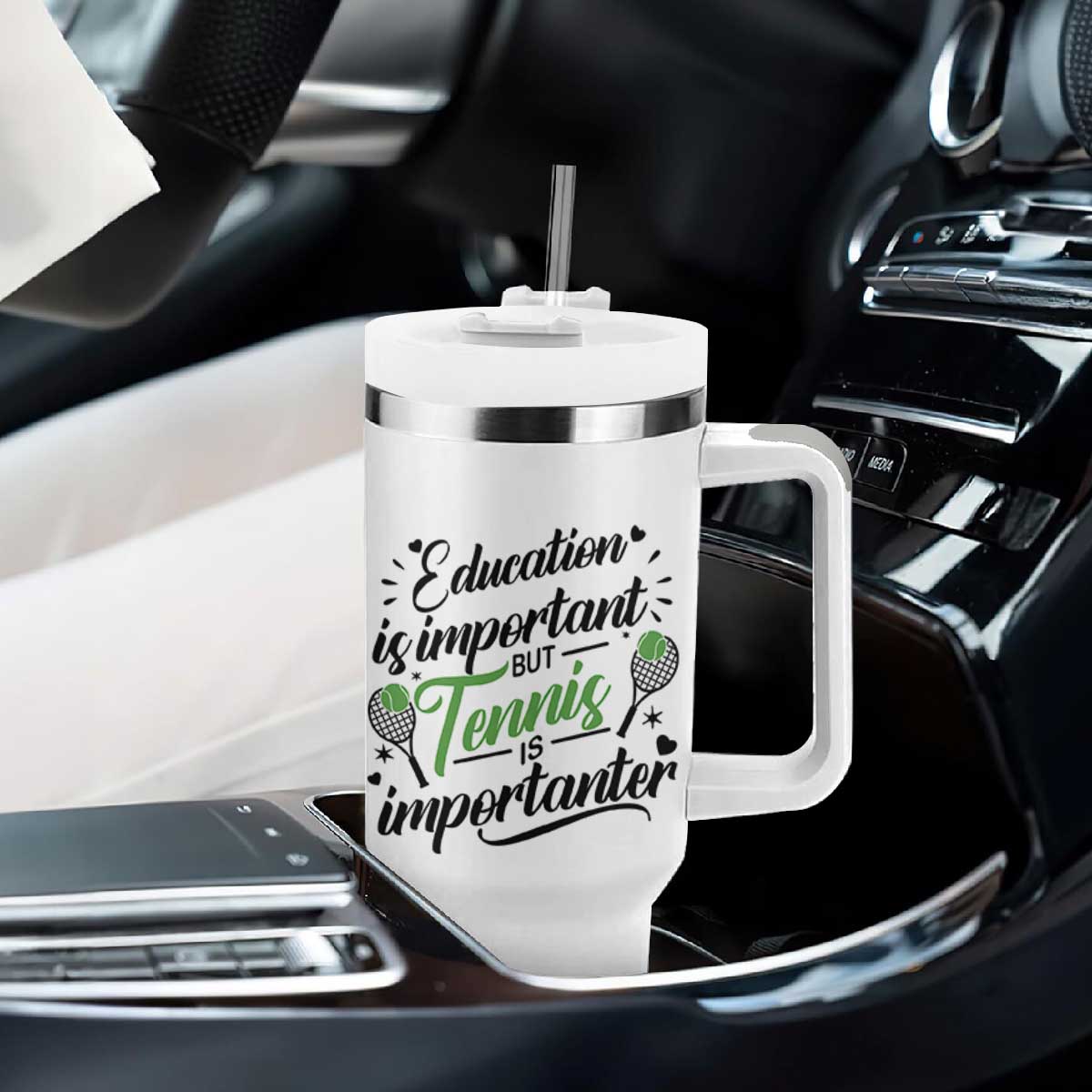 Education Is Important But Tennis Is Importanter Tumbler With Handle Funny Tennis Player Gift TS12 Print Your Wear