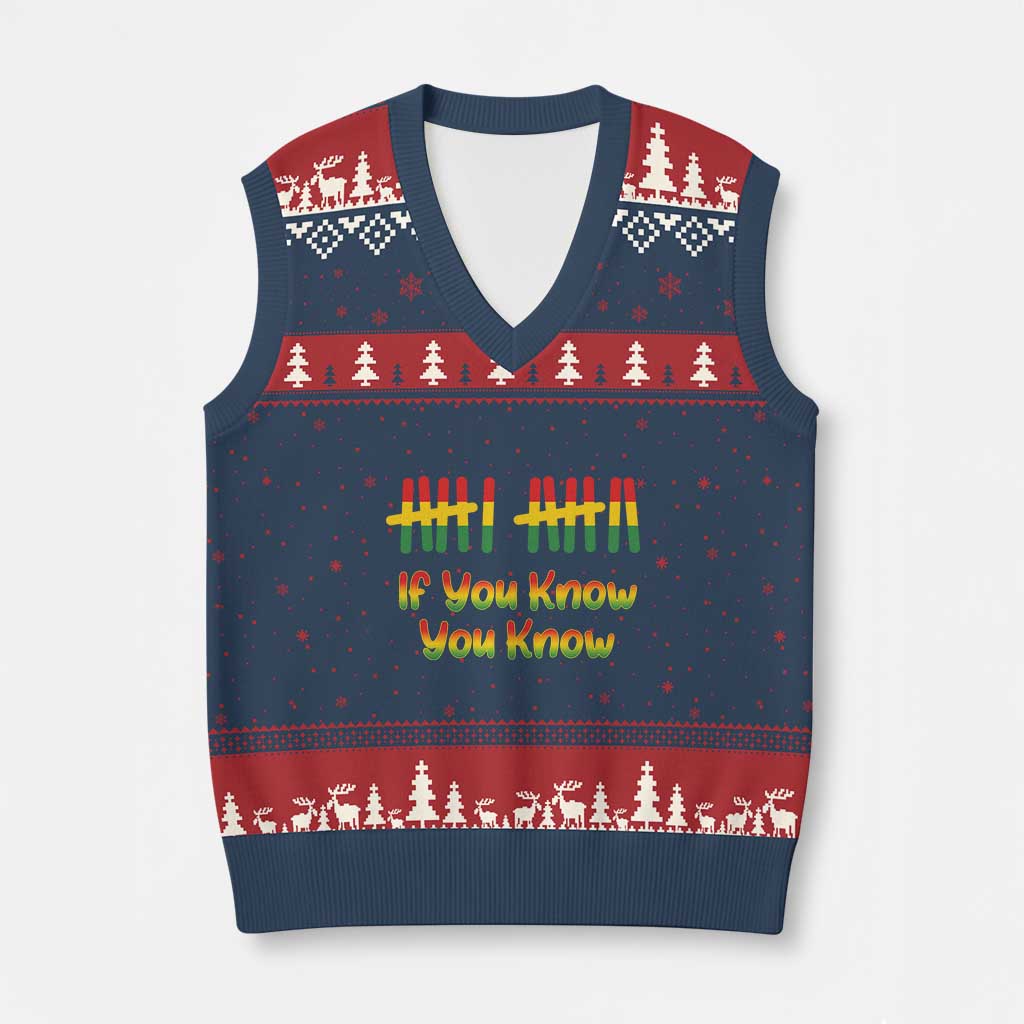 Funny Black History Six Seven Meme V-Neck Knit Sweater Vest If You Know You Know TS12 Navy Red Print Your Wear