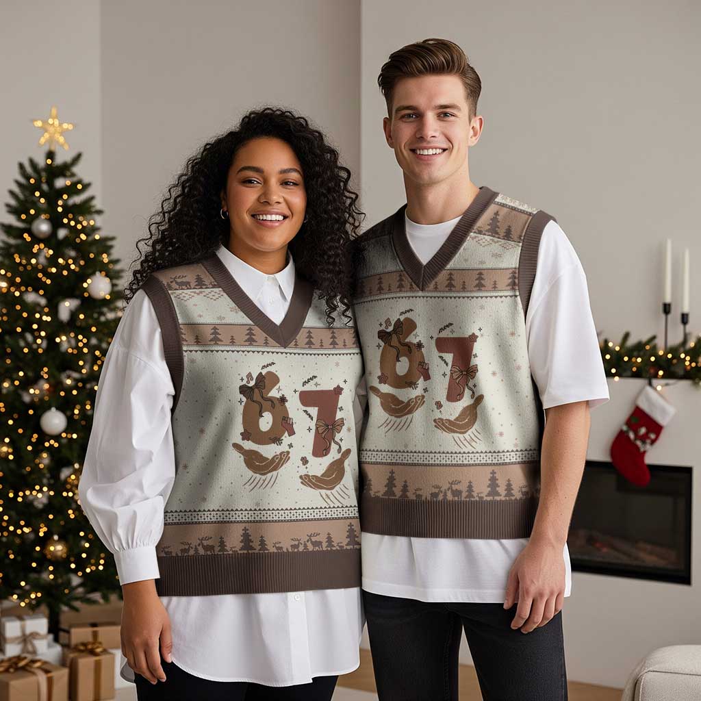 Funny Six Seven Meme V-Neck Knit Sweater Vest Black History Women Gift TS12 Mocha Mousse Print Your Wear