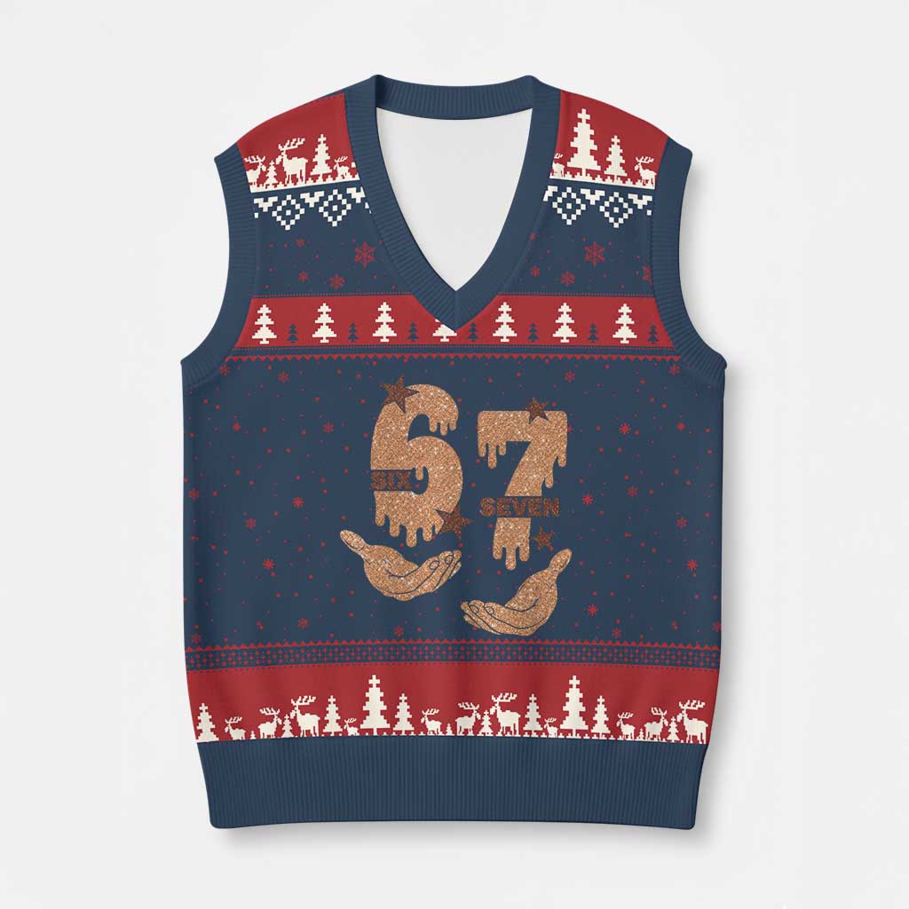 Funny Six Seven Meme V-Neck Knit Sweater Vest Melanin Black History Month Gift TS12 Navy Red Print Your Wear