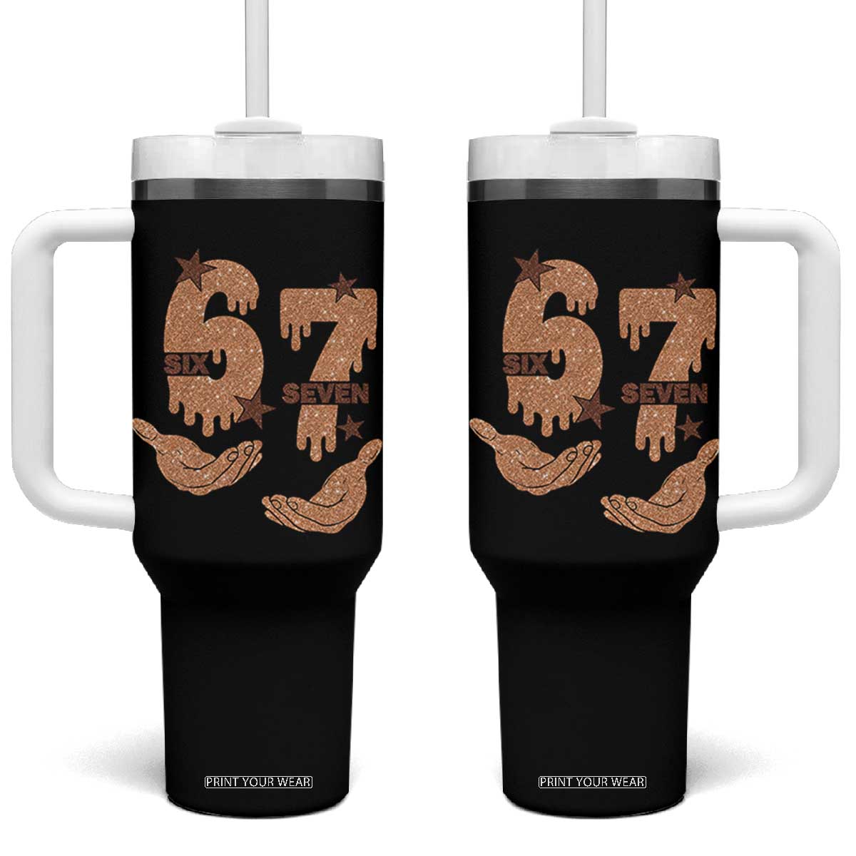 Funny Six Seven Meme Tumbler With Handle Melanin Black History Month Gift TS12 One Size: 40 oz Black Print Your Wear