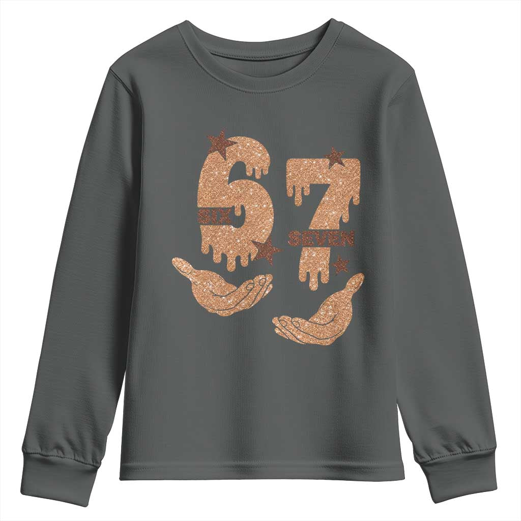 Funny Six Seven Meme Youth Sweatshirt Melanin Black History Month Gift TS12 Dark Heather Print Your Wear
