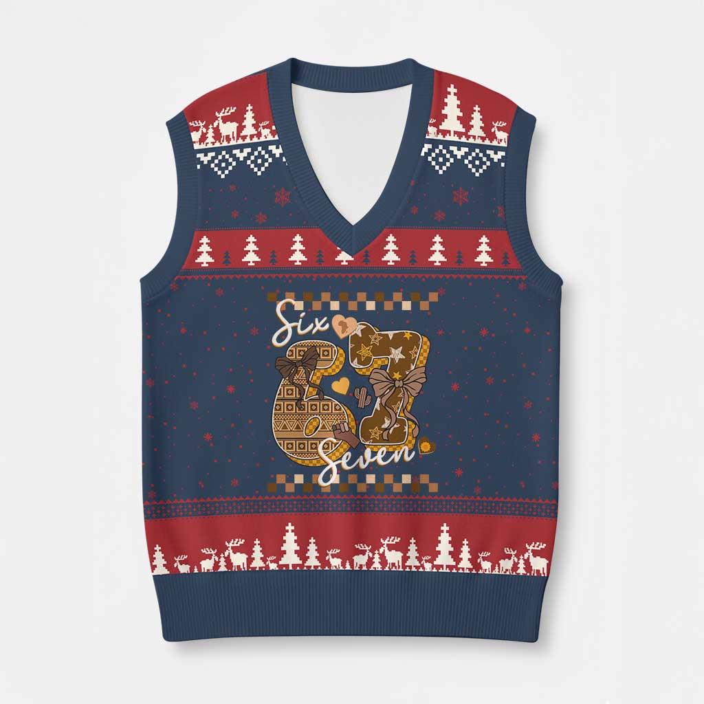 Funny African American Melanin Gift V-Neck Knit Sweater Vest Six Seven Meme TS12 Navy Red Print Your Wear