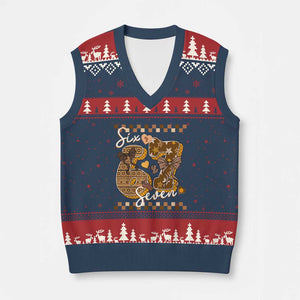 Funny African American Melanin Gift V-Neck Knit Sweater Vest Six Seven Meme TS12 Navy Red Print Your Wear