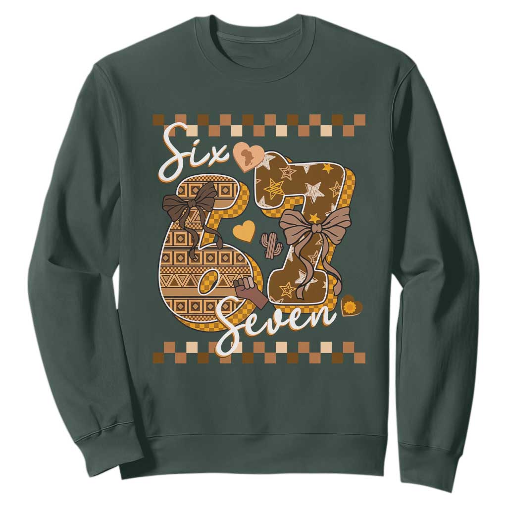 Funny African American Melanin Gift Sweatshirt Six Seven Meme TS12 Dark Forest Green Print Your Wear