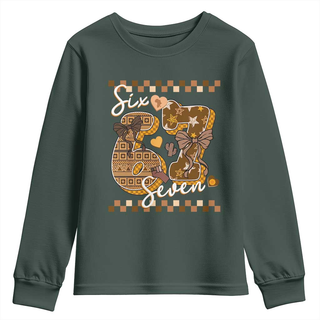 Funny African American Melanin Gift Youth Sweatshirt Six Seven Meme TS12 Dark Forest Green Print Your Wear