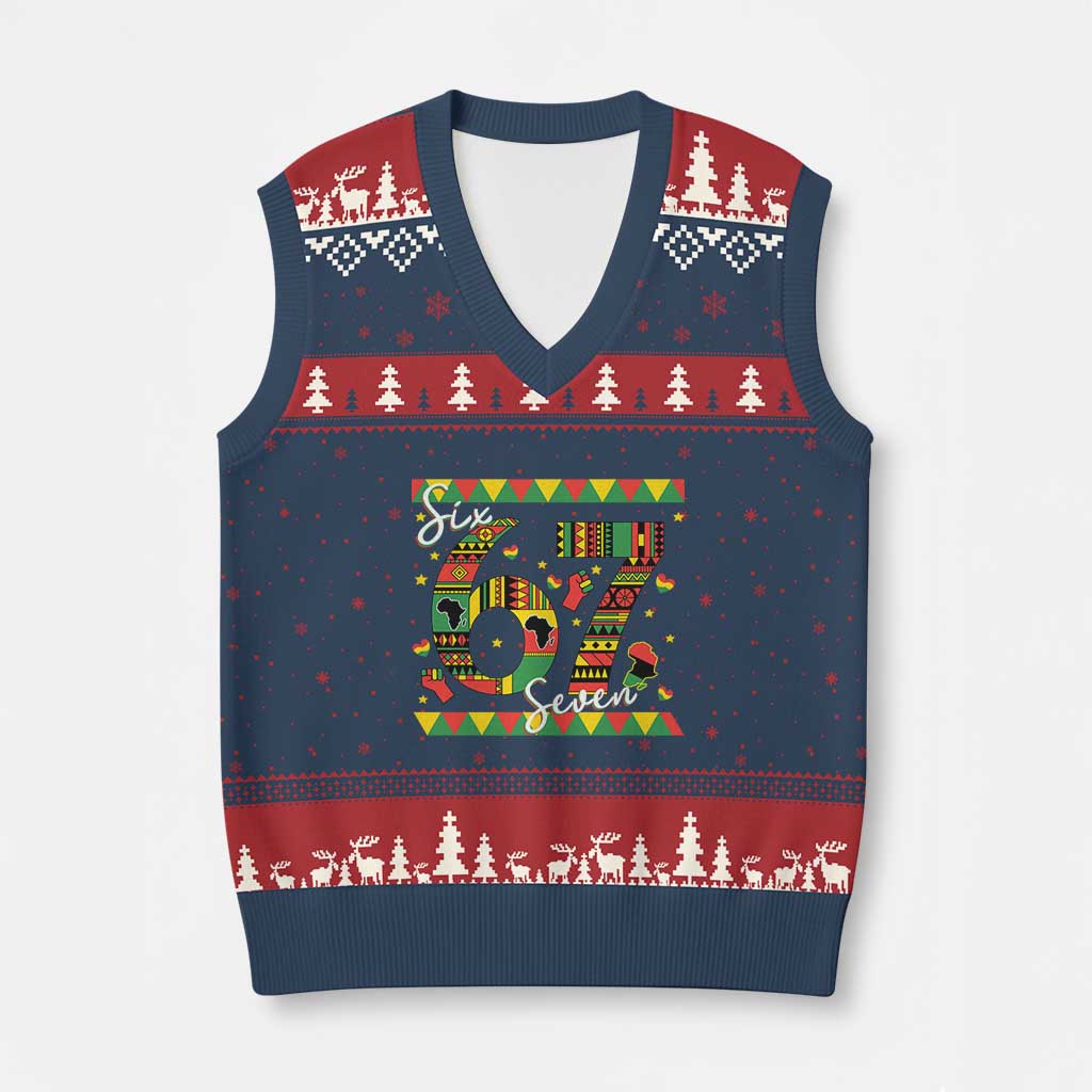 Funny Six Seven Meme V-Neck Knit Sweater Vest Pan African Culture Gift TS12 Navy Red Print Your Wear