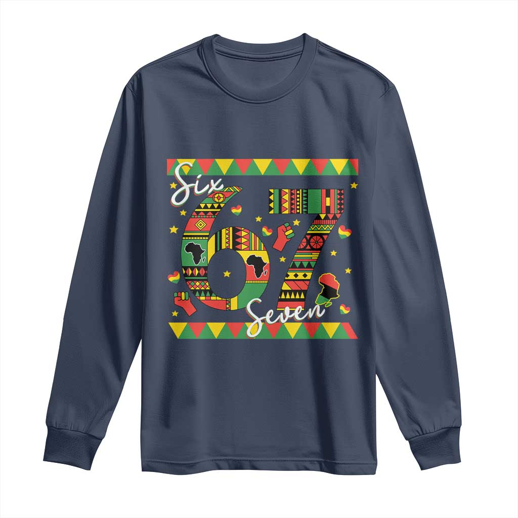 Funny Six Seven Meme Long Sleeve Shirt Pan African Culture Gift TS12 Navy Print Your Wear