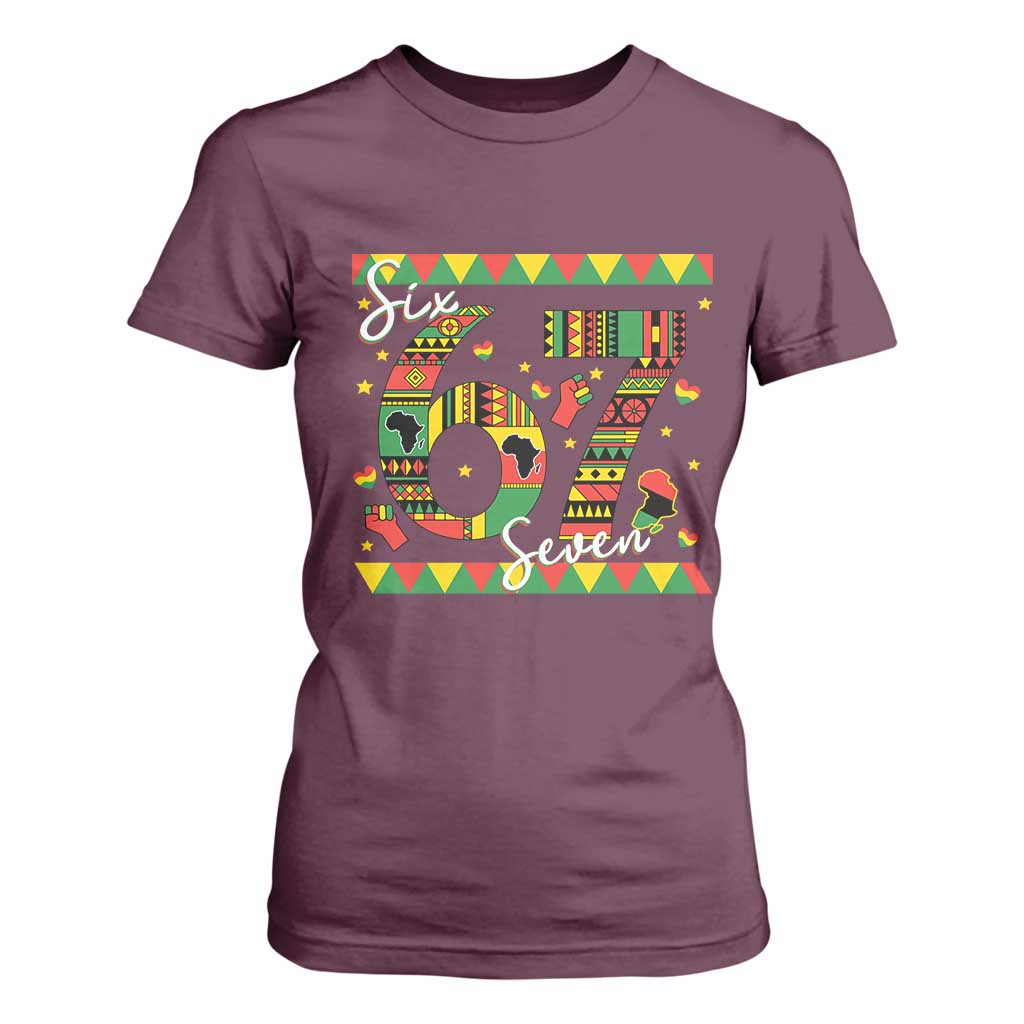 Funny Six Seven Meme T Shirt For Women Pan African Culture Gift TS12 Maroon Print Your Wear