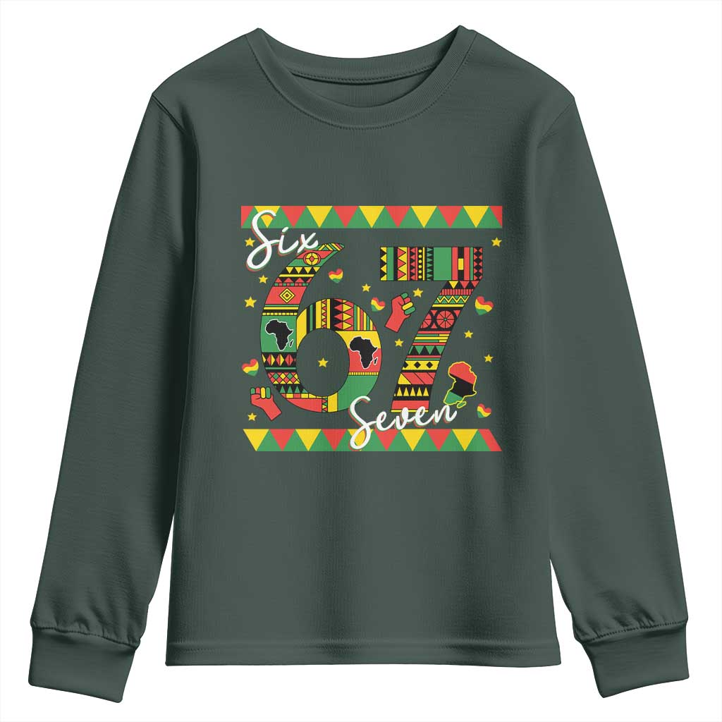 Funny Six Seven Meme Youth Sweatshirt Pan African Culture Gift TS12 Dark Forest Green Print Your Wear