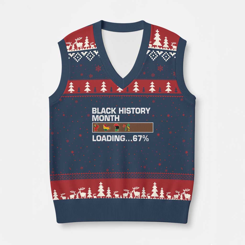 Funny Black History Month Loading V-Neck Knit Sweater Vest Six Seven Meme TS12 Navy Red Print Your Wear