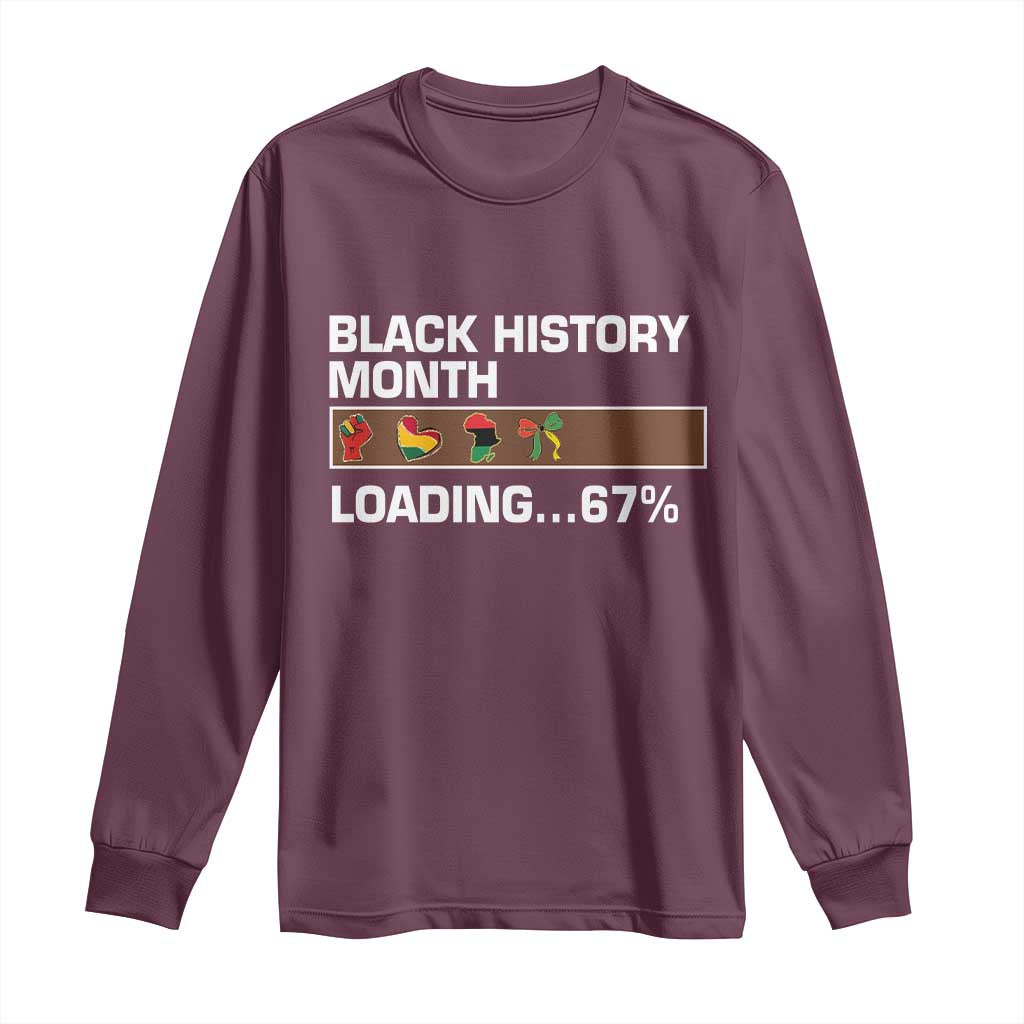 Funny Black History Month Loading Long Sleeve Shirt Six Seven Meme TS12 Maroon Print Your Wear