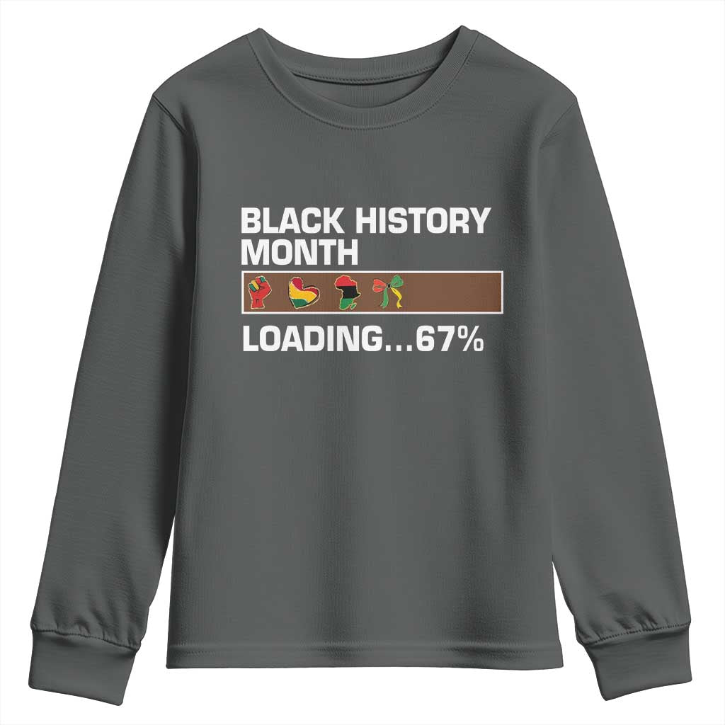 Funny Black History Month Loading Youth Sweatshirt Six Seven Meme TS12 Dark Heather Print Your Wear