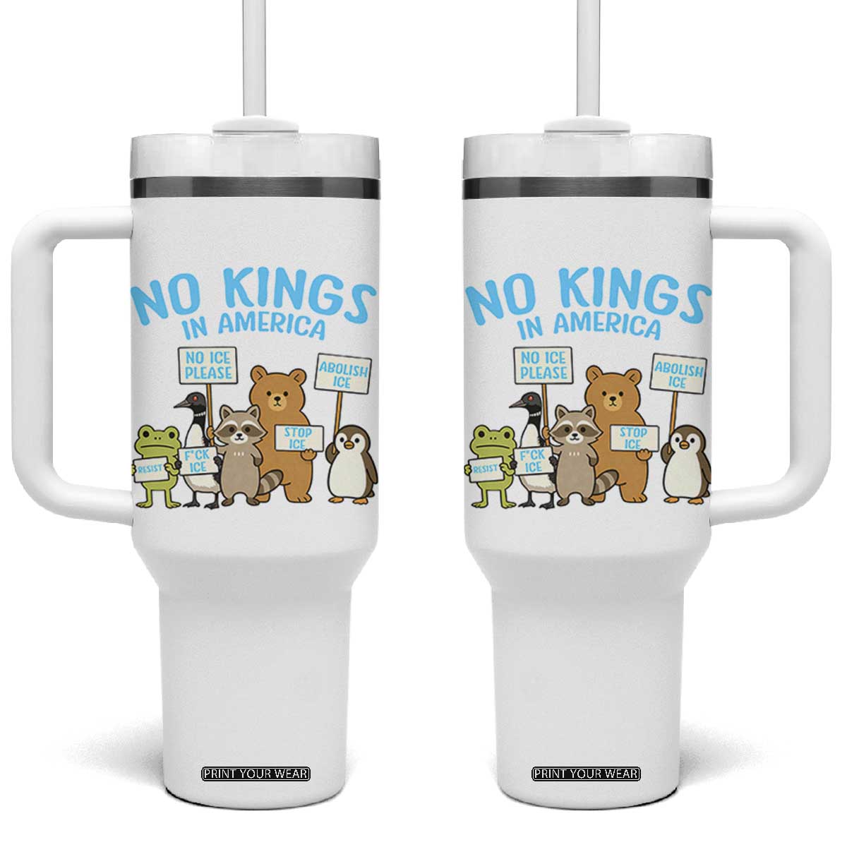 Funny Protest Animals Abolish Ice Tumbler With Handle Minneapolis USA Support Gift TS12 One Size: 40 oz White Print Your Wear