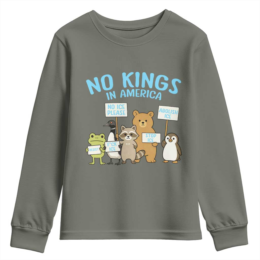 Funny Protest Animals Abolish Ice Youth Sweatshirt Minneapolis USA Support Gift TS12 Military Green Print Your Wear