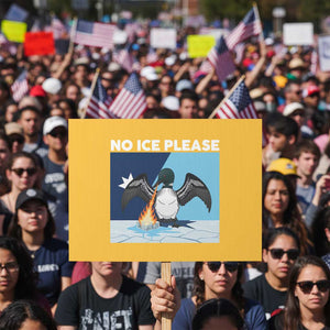 Funny Fire Breathing Loon Protest Sign No Ice Please TS12 Horizontal 18" × 24" Yellow Print Your Wear