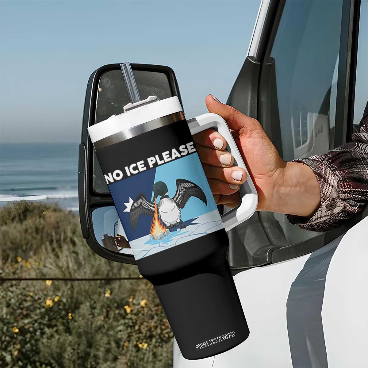 Funny Fire Breathing Loon Tumbler With Handle No Ice Please TS12 Print Your Wear