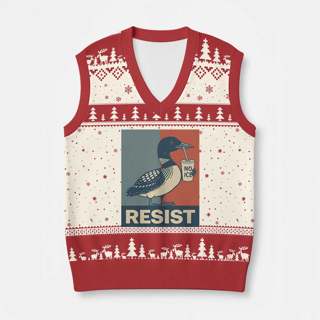 Funny Minnesota Common Loon V-Neck Knit Sweater Vest No Ice Please TS12 Beige Red Print Your Wear