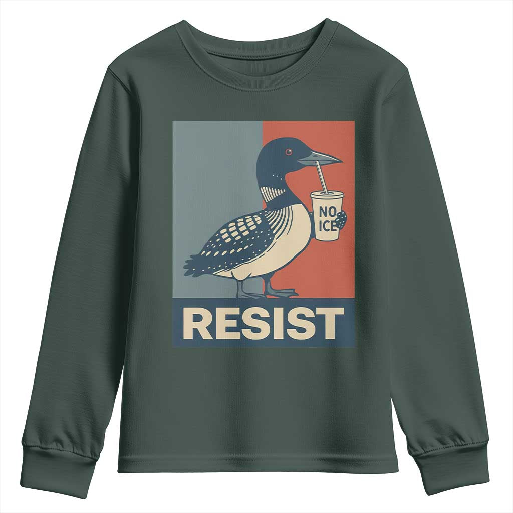 Funny Minnesota Common Loon Youth Sweatshirt No Ice Please TS12 Dark Forest Green Print Your Wear
