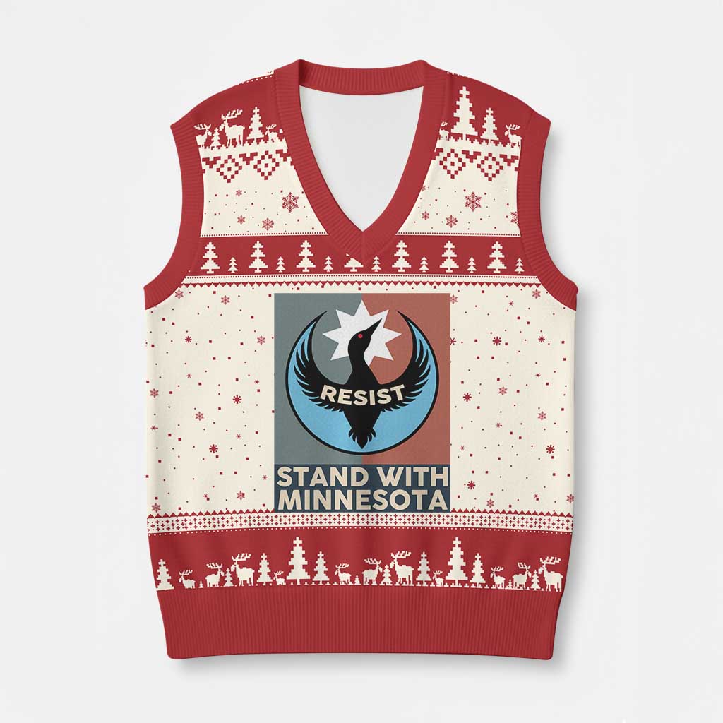 Stand With Minnesota V-Neck Knit Sweater Vest Common Loon Pride Support TS12 Beige Red Print Your Wear