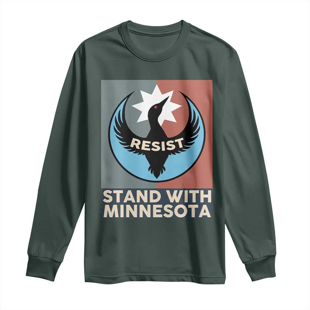 Stand With Minnesota Long Sleeve Shirt Common Loon Pride Support TS12 Dark Forest Green Print Your Wear
