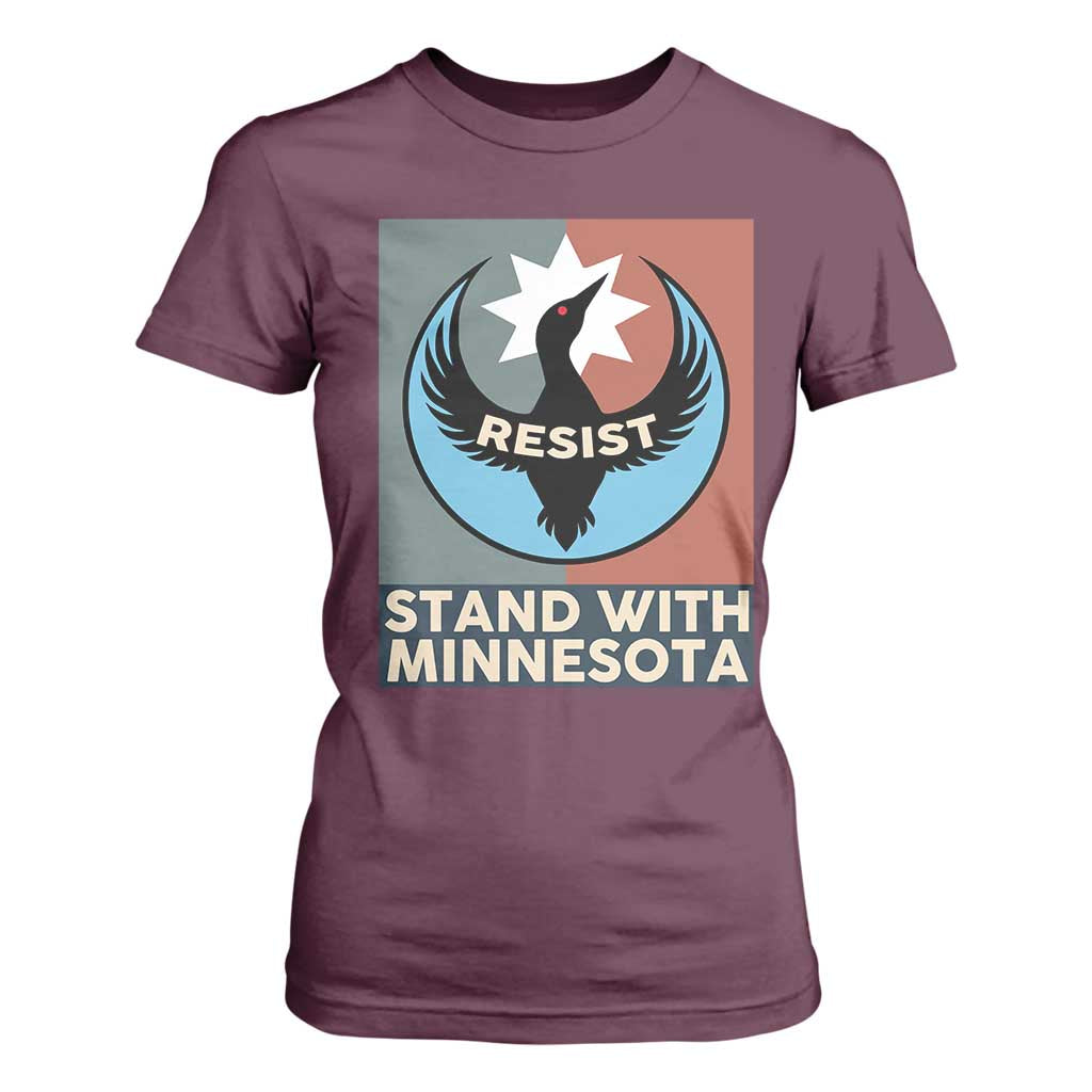 Stand With Minnesota T Shirt For Women Common Loon Pride Support TS12 Maroon Print Your Wear
