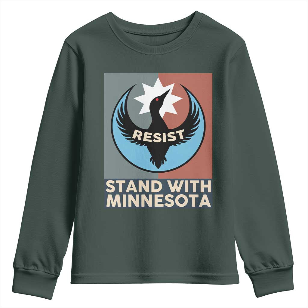Stand With Minnesota Youth Sweatshirt Common Loon Pride Support TS12 Dark Forest Green Print Your Wear