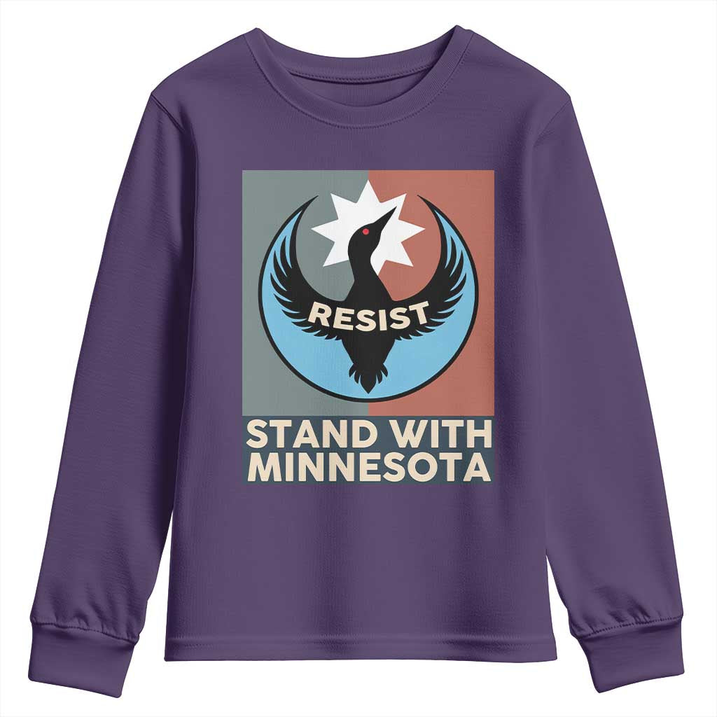 Stand With Minnesota Youth Sweatshirt Common Loon Pride Support TS12 Purple Print Your Wear