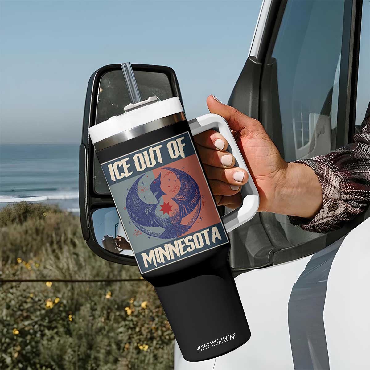 Ice Out Of Minnesota Tumbler With Handle Social Justice Solidarity TS12 Print Your Wear