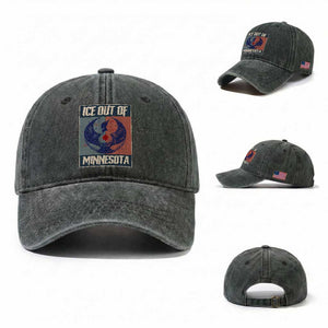 Ice Out Of Minnesota Washed Cotton Baseball Cap Social Justice Solidarity TS12 Washed Cap Universal Fit Dark Green Print Your Wear