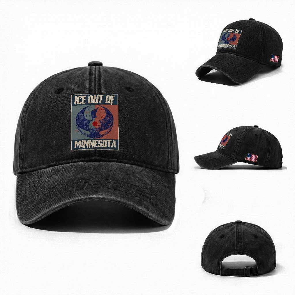 Ice Out Of Minnesota Washed Cotton Baseball Cap Social Justice Solidarity TS12 Washed Cap Universal Fit Black Print Your Wear