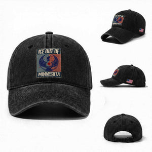 Ice Out Of Minnesota Washed Cotton Baseball Cap Social Justice Solidarity TS12 Washed Cap Universal Fit Black Print Your Wear