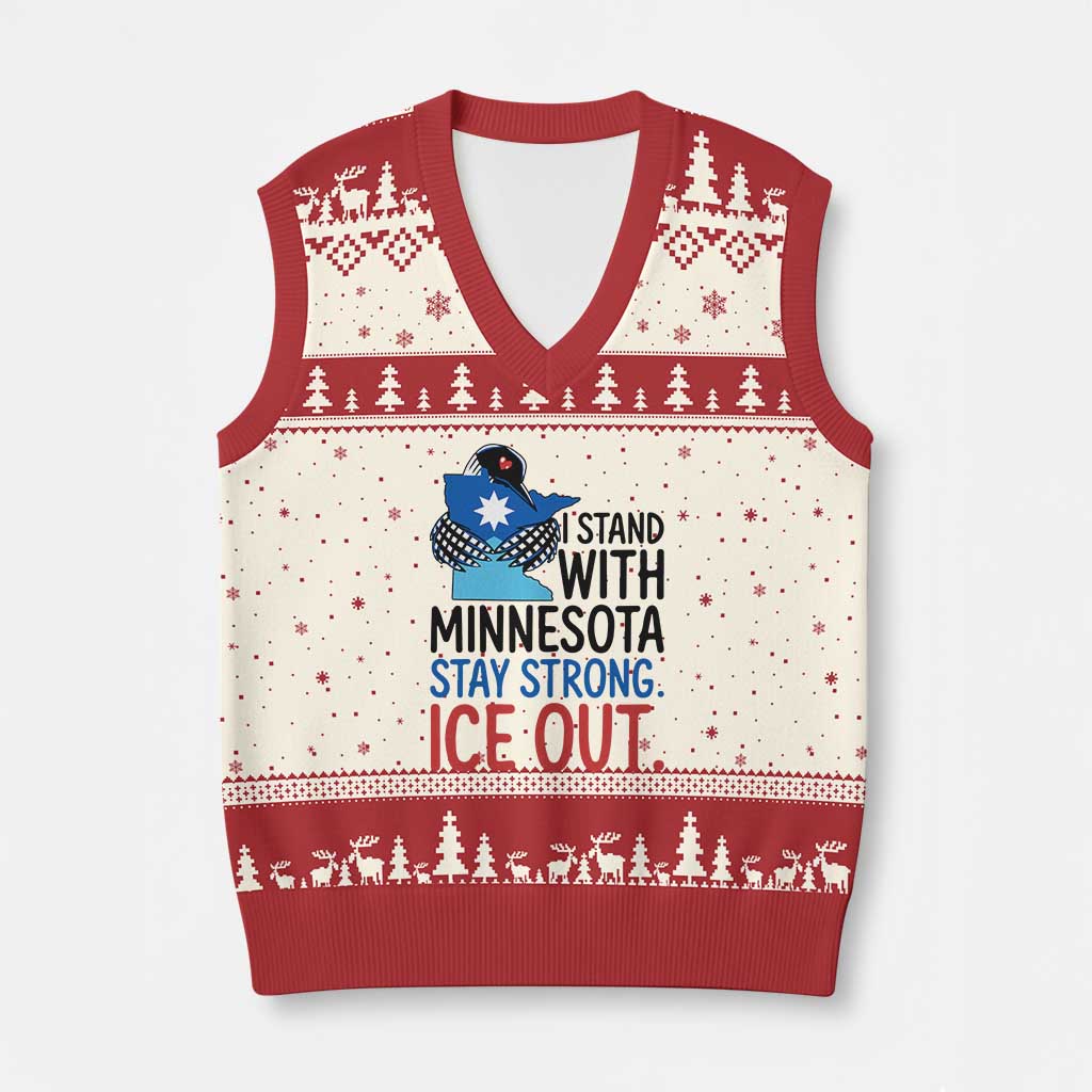Minnesota Pride Common Loon V-Neck Knit Sweater Vest Stand With Minnesota Ice Out TS12 Beige Red Print Your Wear