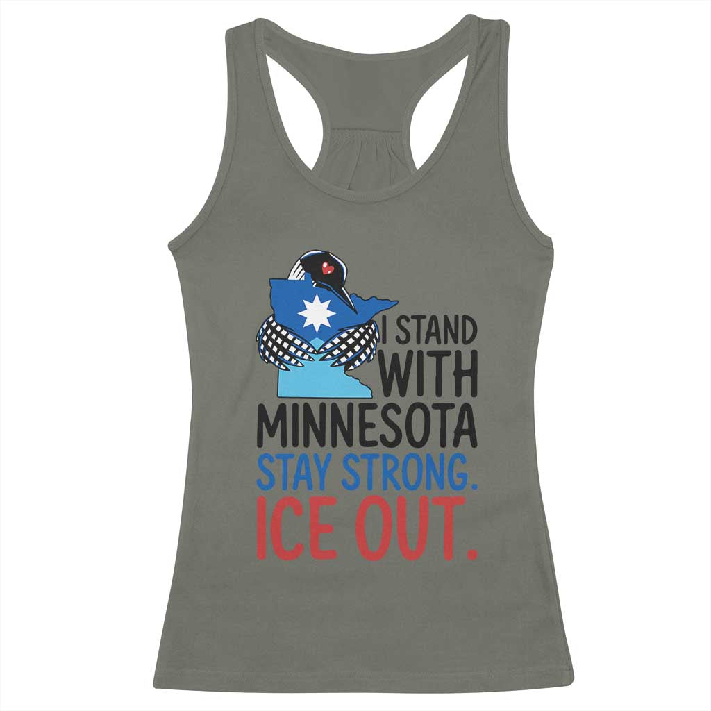 Minnesota Pride Common Loon Racerback Tank Top Stand With Minnesota Ice Out TS12 Military Green Print Your Wear
