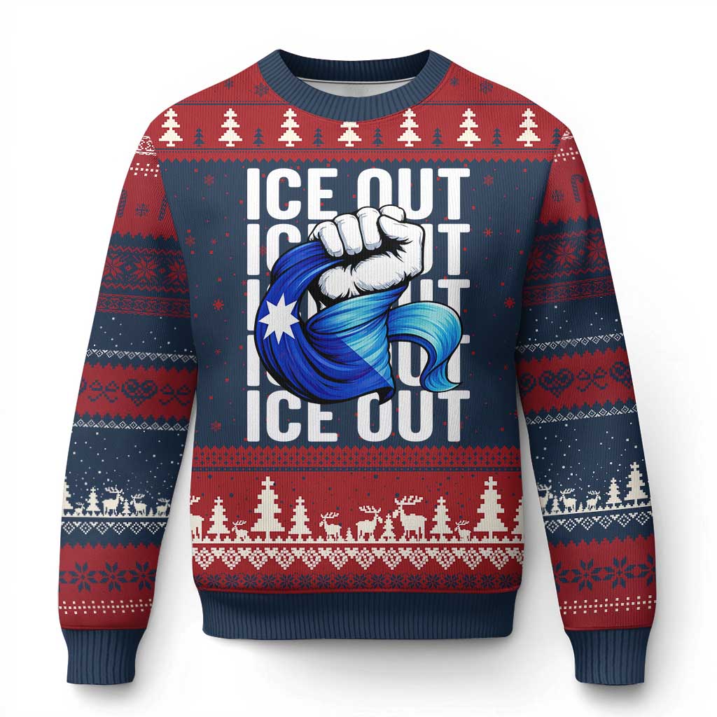 Minnesota Ice Out Ugly Christmas Sweater Anti Ice Movement Protest TS12 Navy Red Print Your Wear