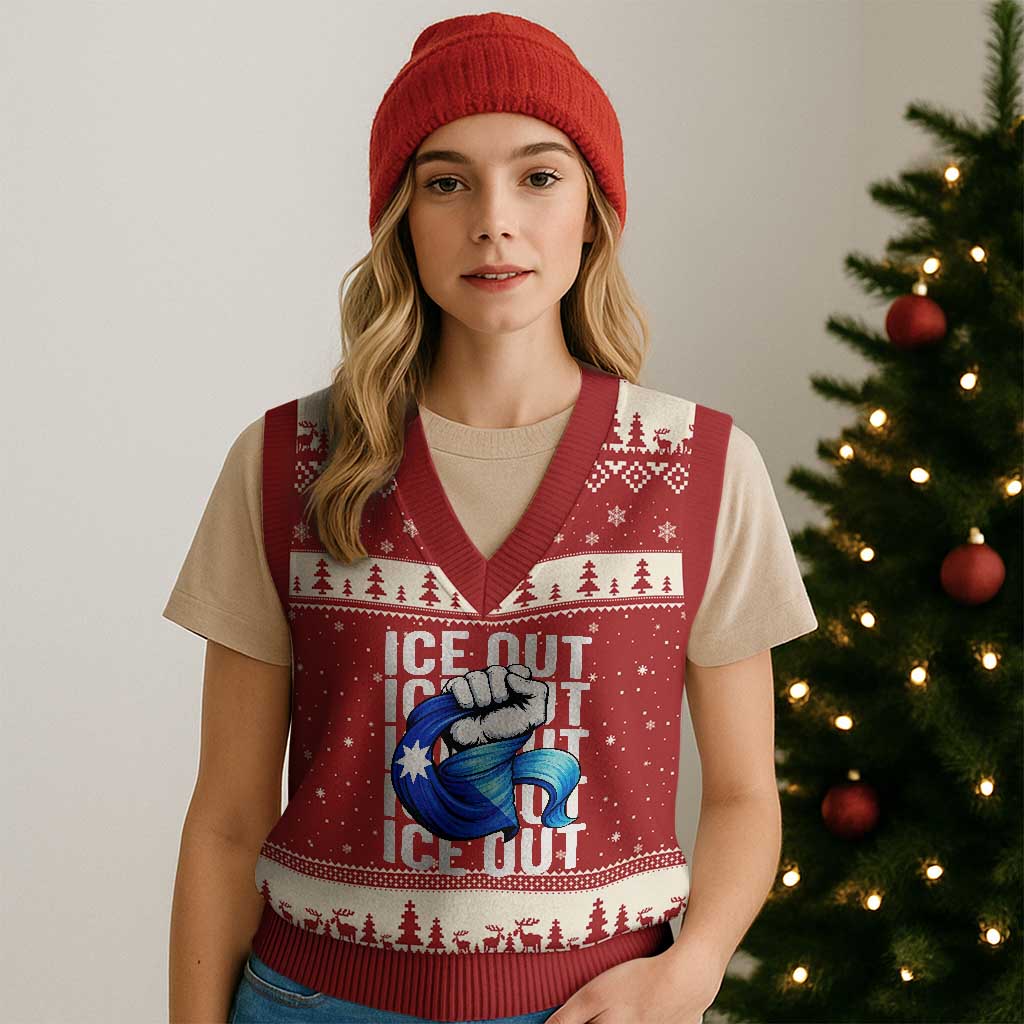 Minnesota Ice Out V-Neck Knit Sweater Vest Anti Ice Movement Protest TS12 Red Beige Print Your Wear