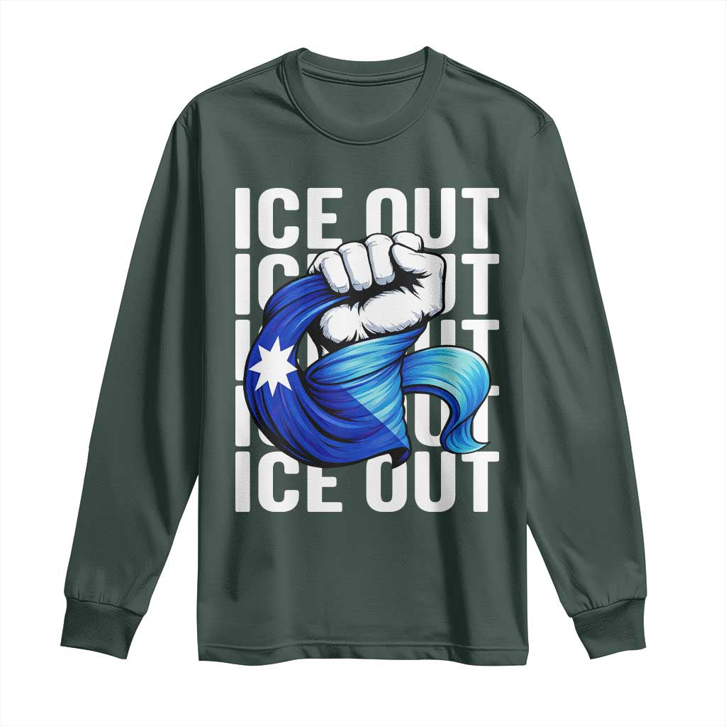 Minnesota Ice Out Long Sleeve Shirt Anti Ice Movement Protest TS12 Dark Forest Green Print Your Wear
