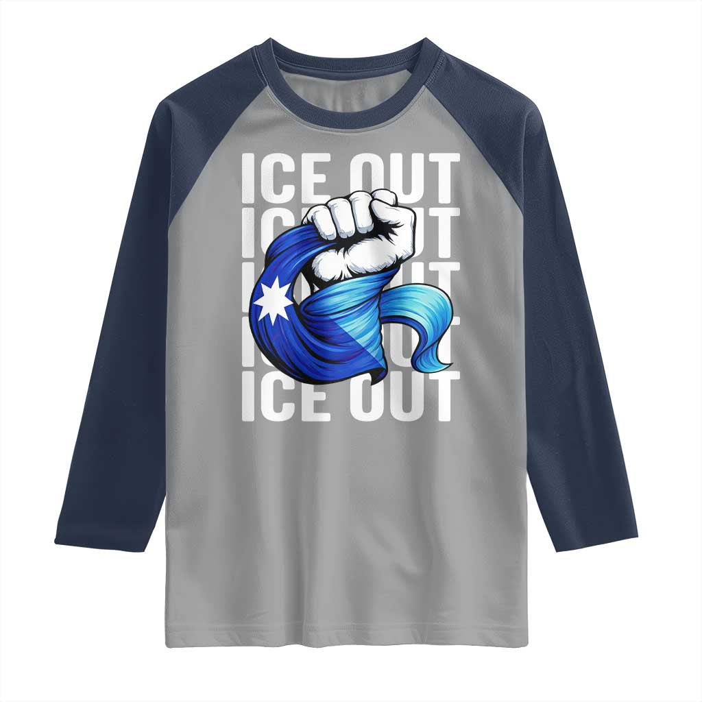 Minnesota Ice Out Raglan Shirt Anti Ice Movement Protest TS12 Sport Gray Navy Print Your Wear
