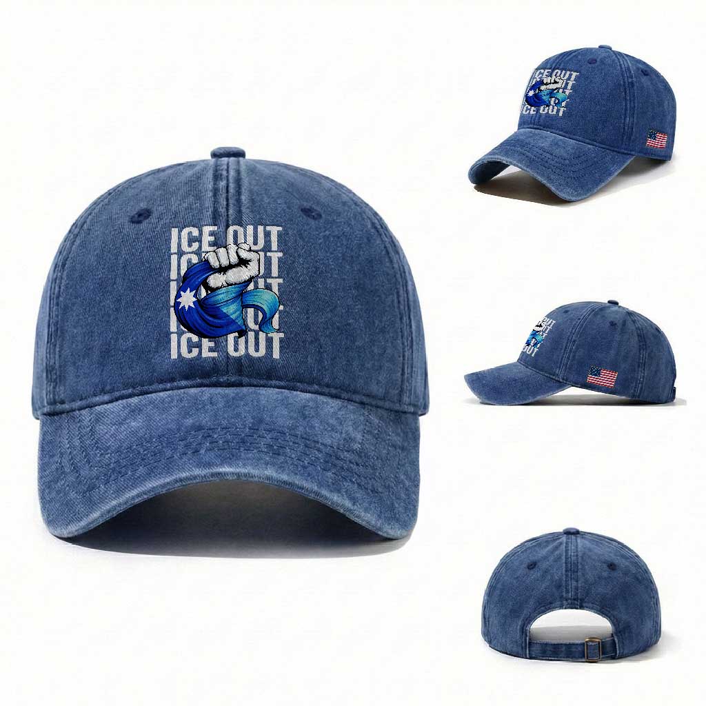Minnesota Ice Out Washed Cotton Baseball Cap Anti Ice Movement Protest TS12 Washed Cap Universal Fit Royal Blue Print Your Wear