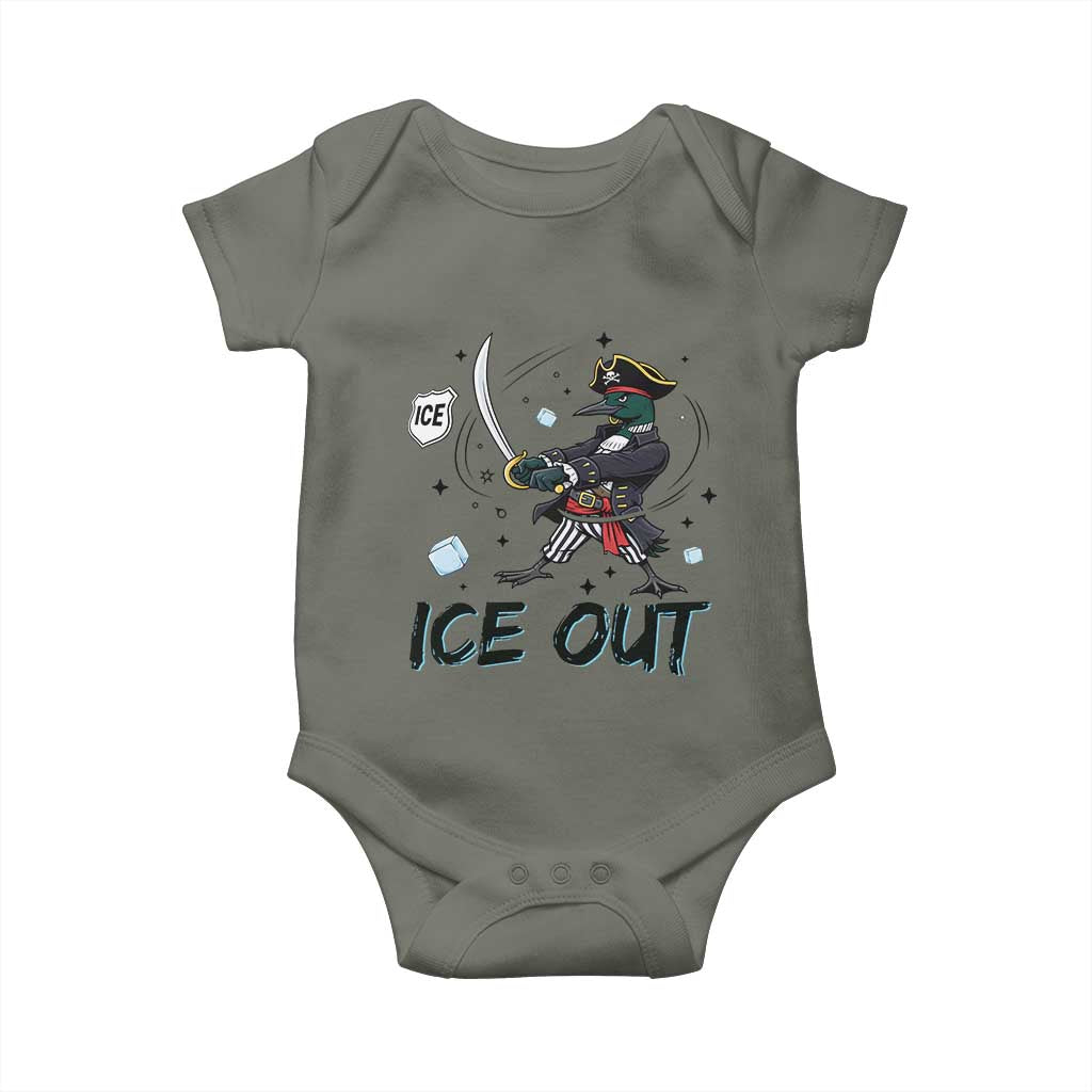 Funny Pirate Common Loon Minnesota Defends Abolish Ice Baby Onesie TS12 Military Green Print Your Wear