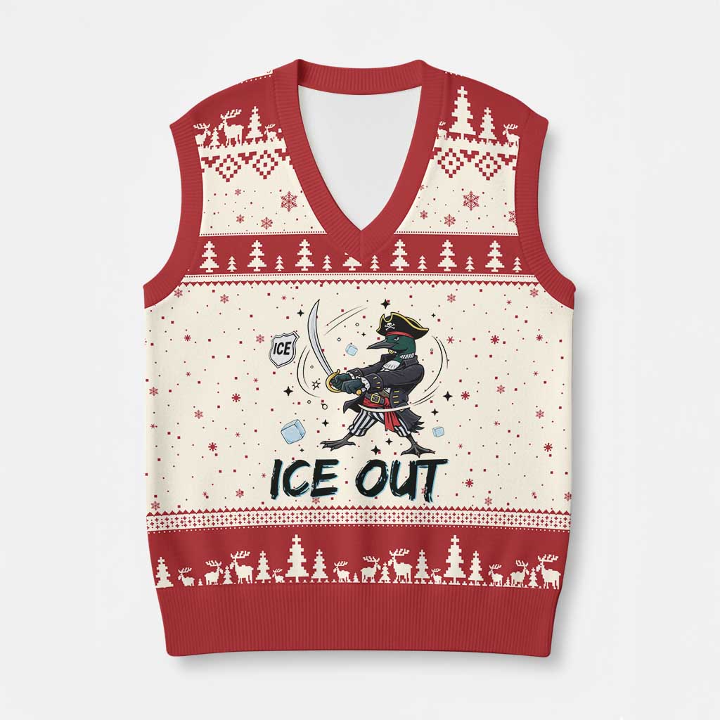 Funny Pirate Common Loon Minnesota Defends Abolish Ice V-Neck Knit Sweater Vest TS12 Beige Red Print Your Wear