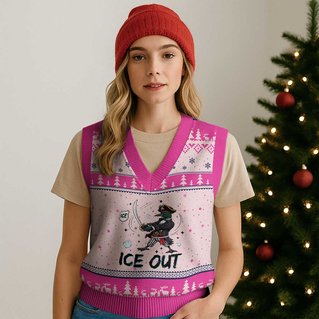 Funny Pirate Common Loon Minnesota Defends Abolish Ice V-Neck Knit Sweater Vest TS12 Hot Pink Print Your Wear