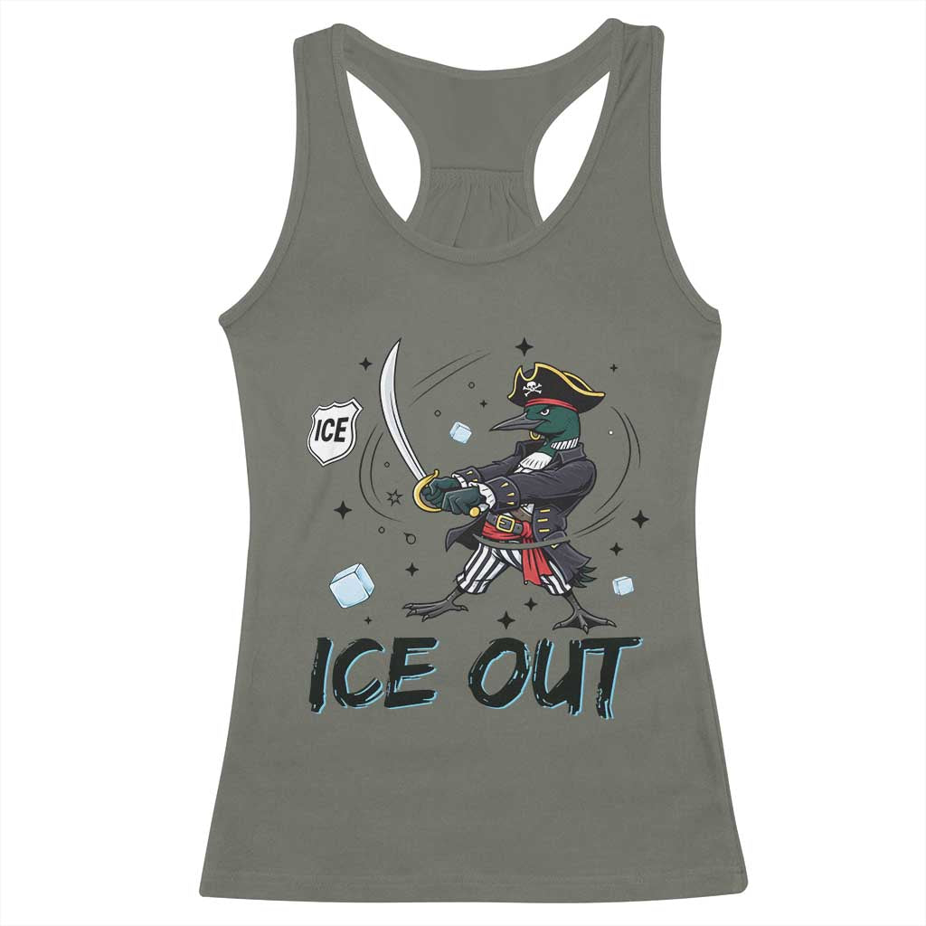 Funny Pirate Common Loon Minnesota Defends Abolish Ice Racerback Tank Top TS12 Military Green Print Your Wear