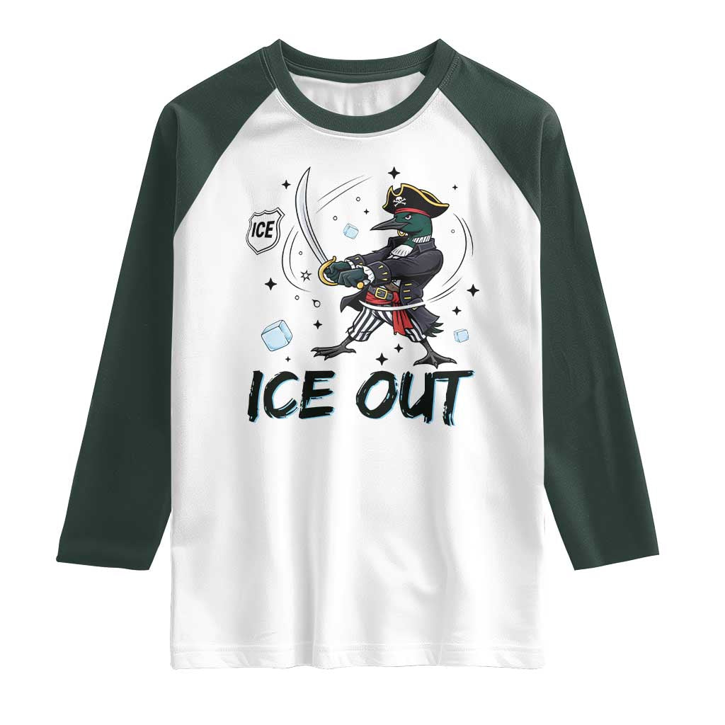 Funny Pirate Common Loon Minnesota Defends Abolish Ice Raglan Shirt TS12 White Dark Forest Green Print Your Wear