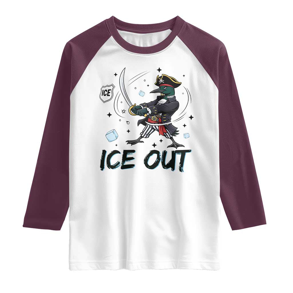 Funny Pirate Common Loon Minnesota Defends Abolish Ice Raglan Shirt TS12 White Maroon Print Your Wear