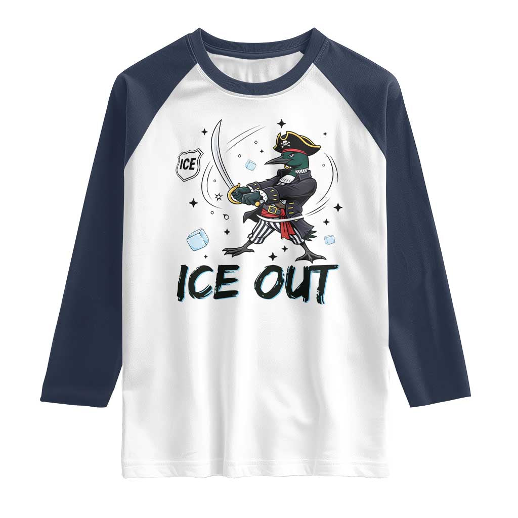 Funny Pirate Common Loon Minnesota Defends Abolish Ice Raglan Shirt TS12 White Navy Print Your Wear